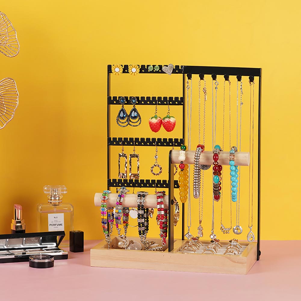 Vibe Geeks Desktop Jewelry Organizer Jewelry Stand with Ring and Bracelet Holder - Black 10