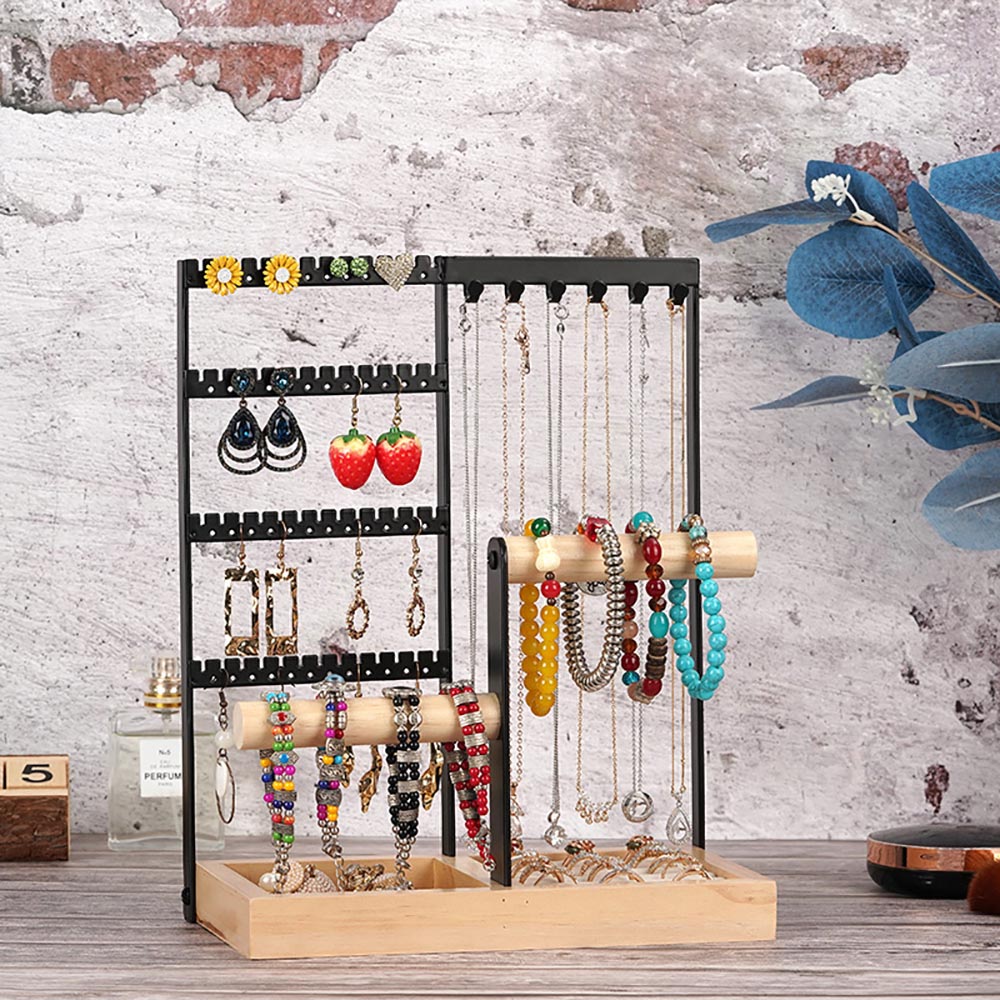 Vibe Geeks Desktop Jewelry Organizer Jewelry Stand with Ring and Bracelet Holder - Black 11