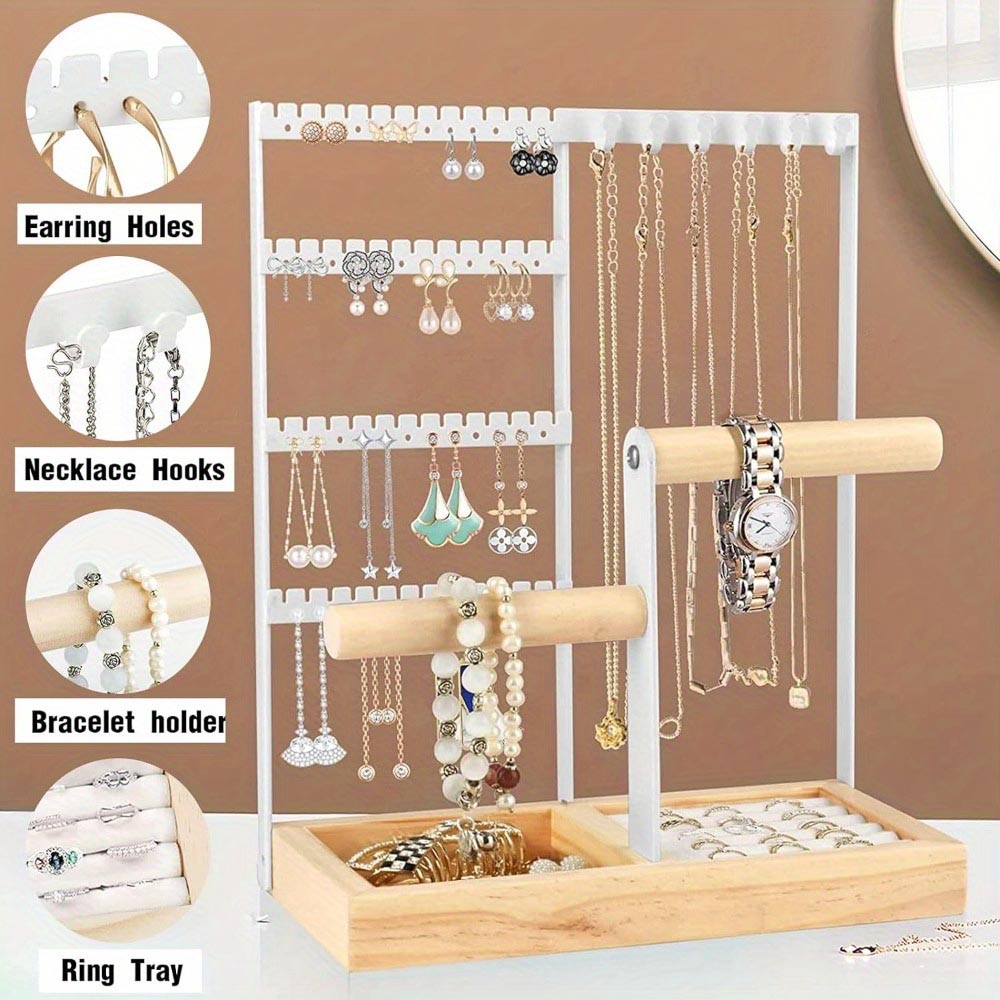 Vibe Geeks Desktop Jewelry Organizer Jewelry Stand with Ring and Bracelet Holder - Black 13