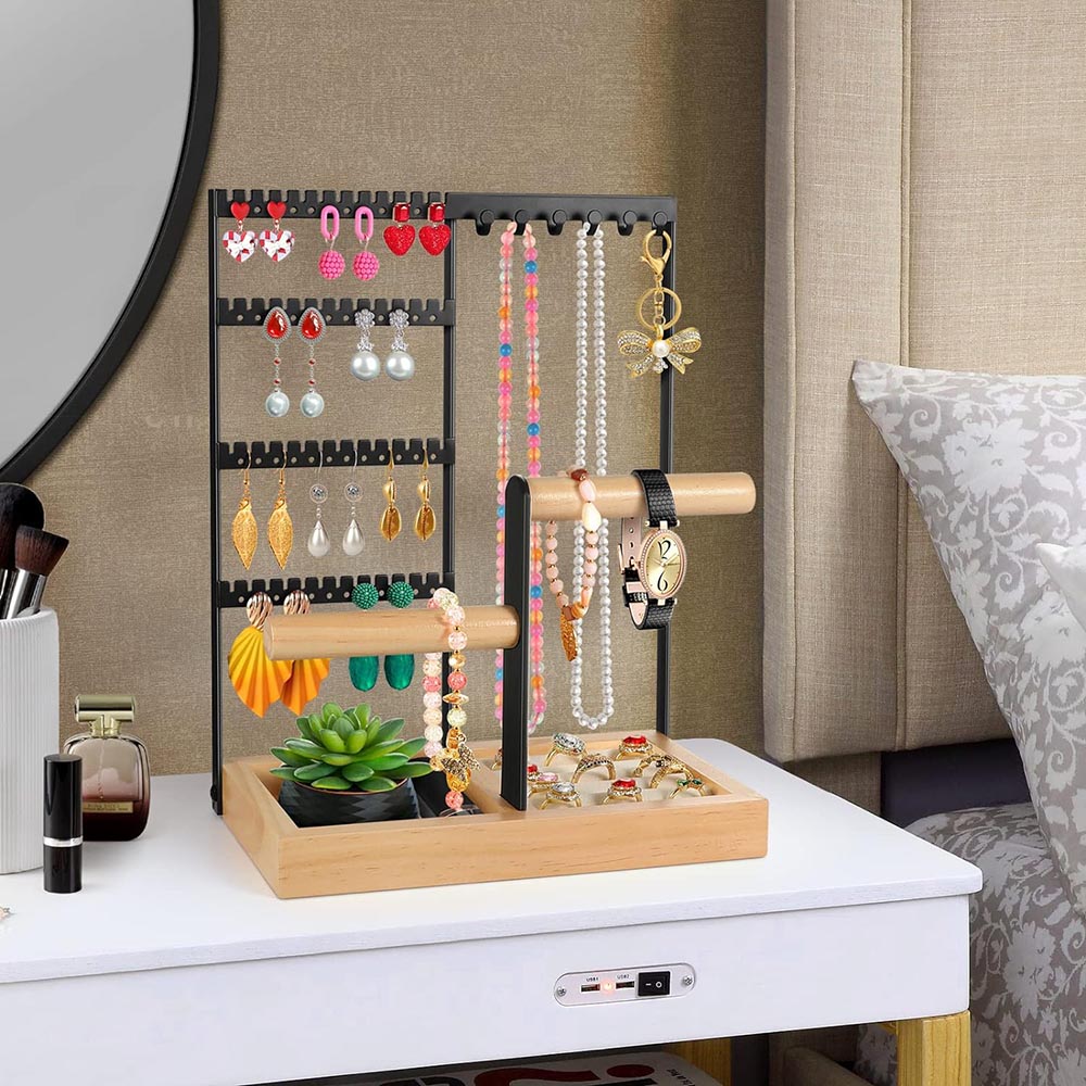 Vibe Geeks Desktop Jewelry Organizer Jewelry Stand with Ring and Bracelet Holder - White 12