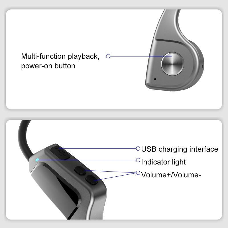 Wireless Bone Conduction Bluetooth Earphones - 4.1 Stereo 5.0 Black - Grey 12