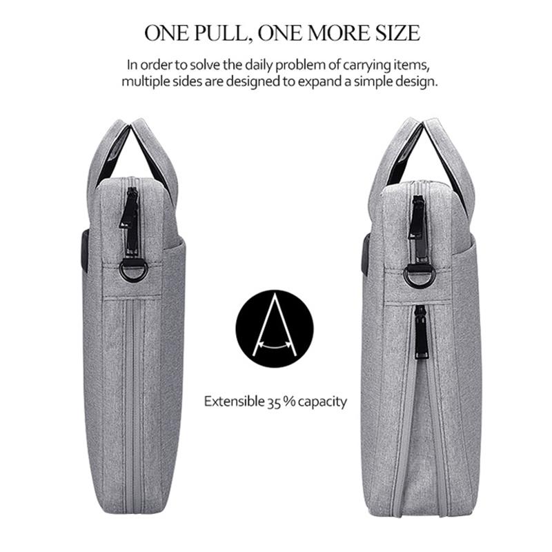 Expandable Laptop Bag - Waterproof Oxford Cloth Detachable Shoulder Strap - Grey 11