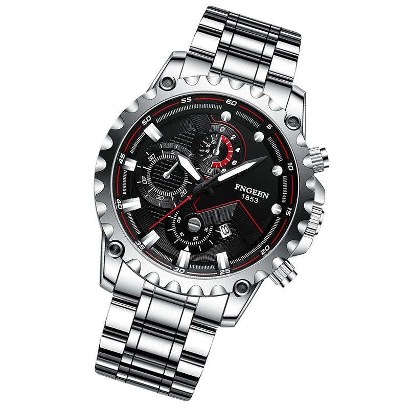 Stainless Steel Waterproof Men Sports Watch - White Net White Shell Black Surface 11