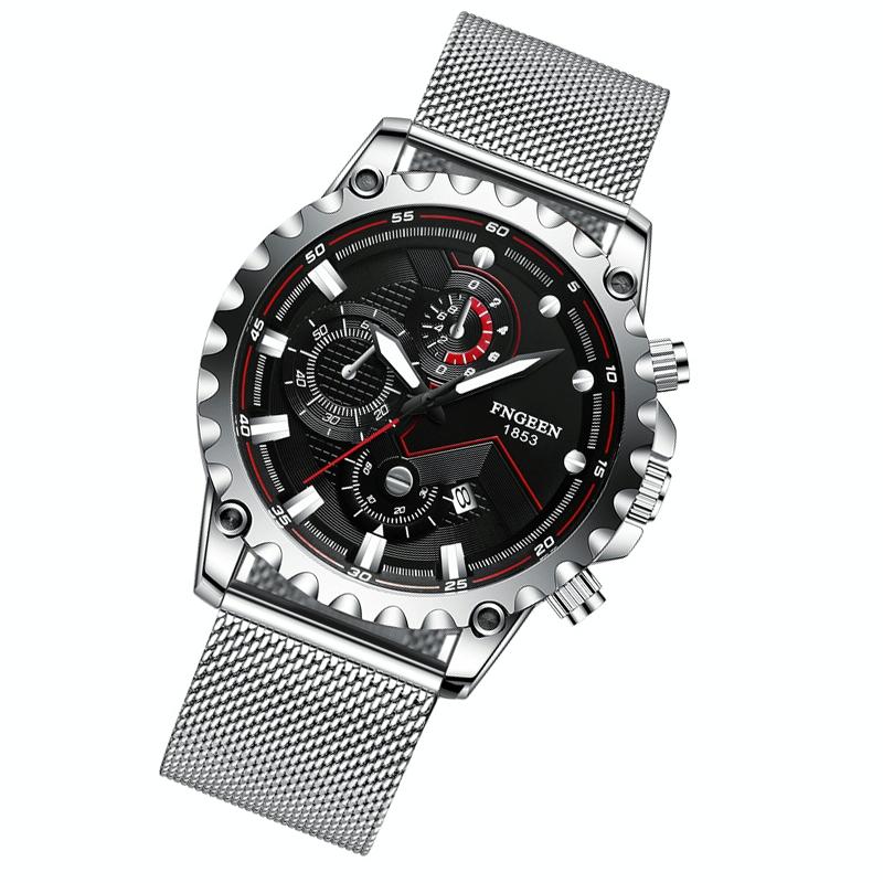 Stainless Steel Waterproof Men Sports Watch - White Net White Shell Black Surface 13