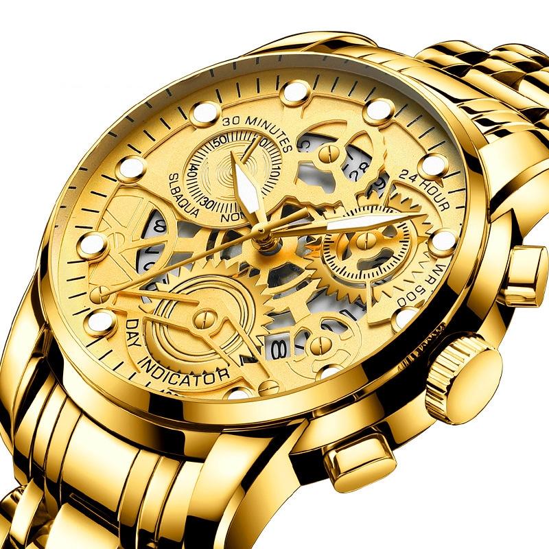 Waterproof Luminous Men Quartz Watch - Hollow Design - White Steel Black Surface 4
