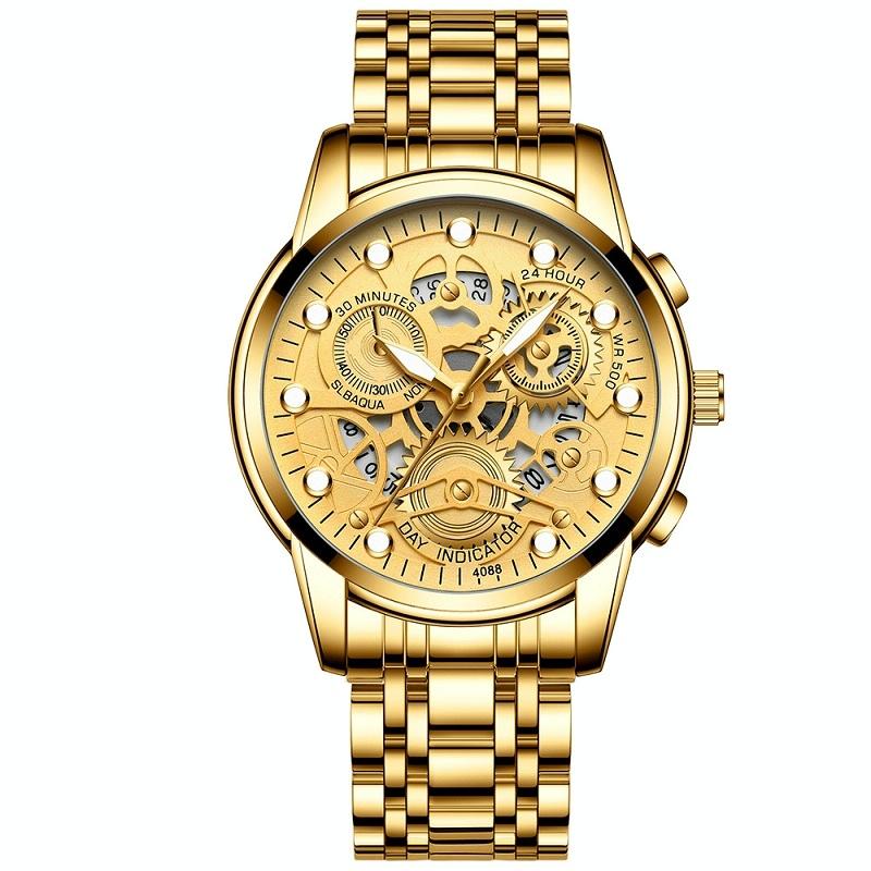 Waterproof Luminous Men Quartz Watch - Hollow Design - White Steel Black Surface 15