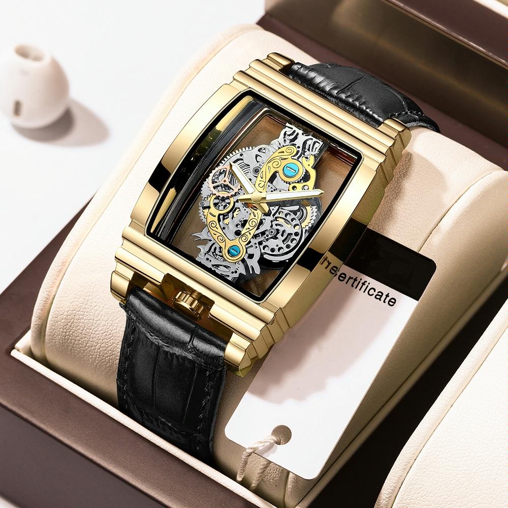 Waterproof Luminous Business Watch for Men - Gear Hollow Outdoor - Black Leather Gold 8