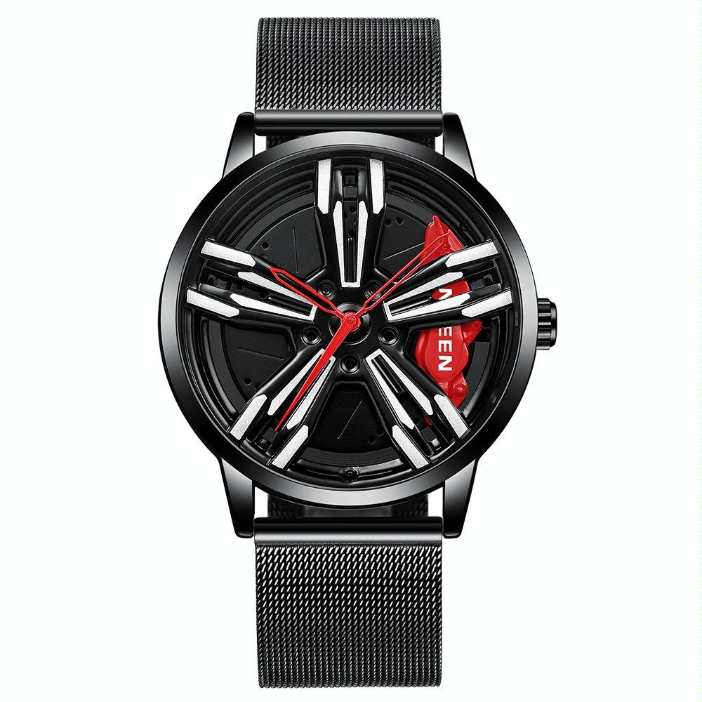 Men Metal Motorcycle Watch with Rotating Hub - White Net White Steel Green Surface 9