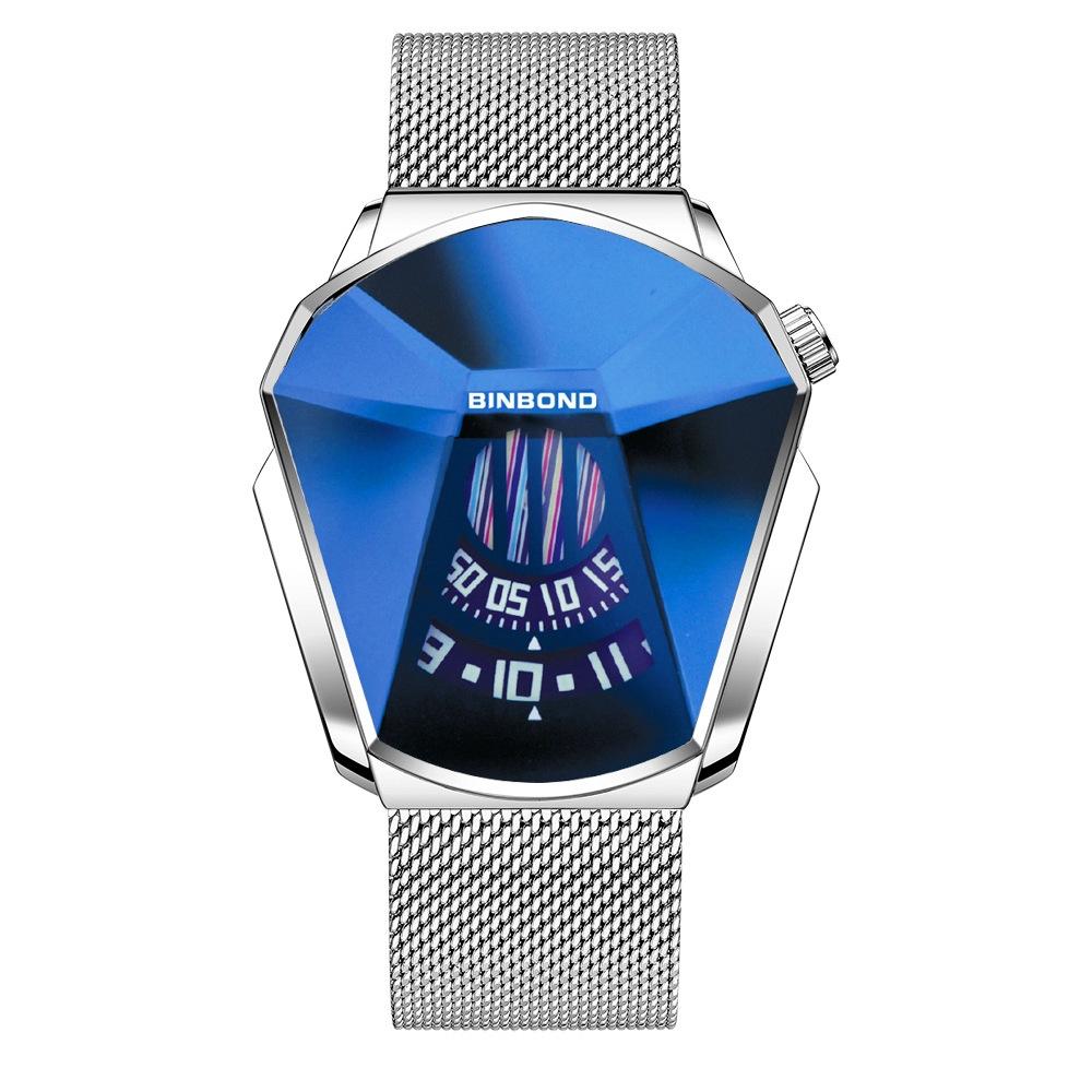 Men Diamond Dial Quartz Watch - Locomotive Concept - White Mash White Steel Blue Surface