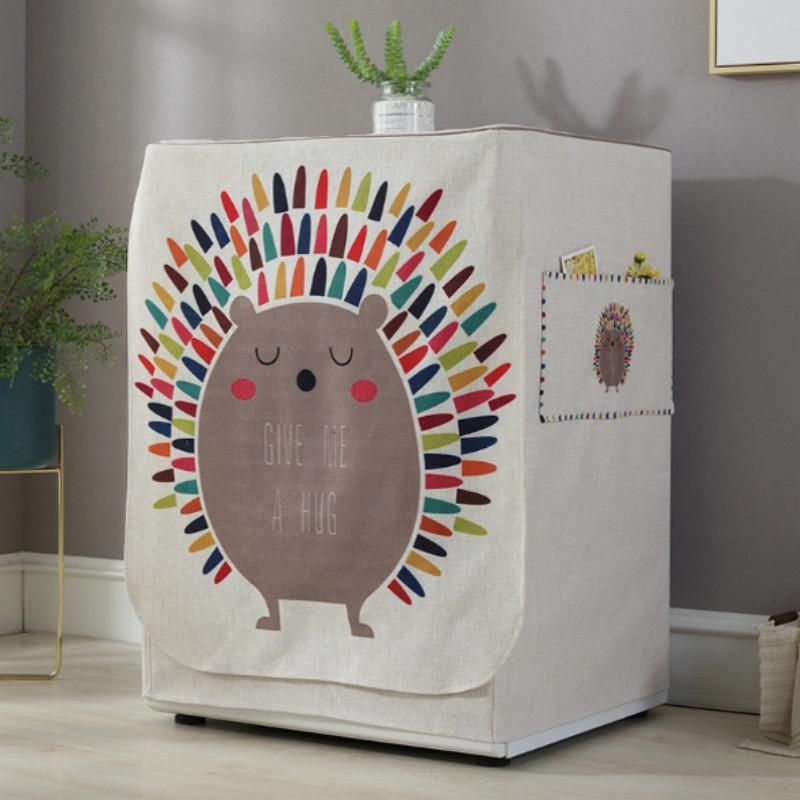 Cartoon Cotton Linen Drum Roller Washing Machine Dust Cover - 83x60x60cm Size - Penguin