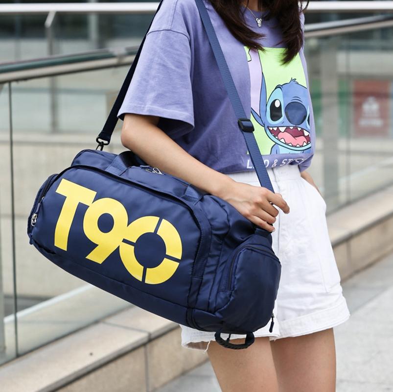 Large Capacity Sports Bag With Wet / Dry Separation - Dark Blue Yellow 8