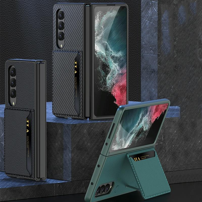 For Samsung Galaxy Z Fold4 5G Leather Case With Card Slots - Ultra Thin - Wine Red 3