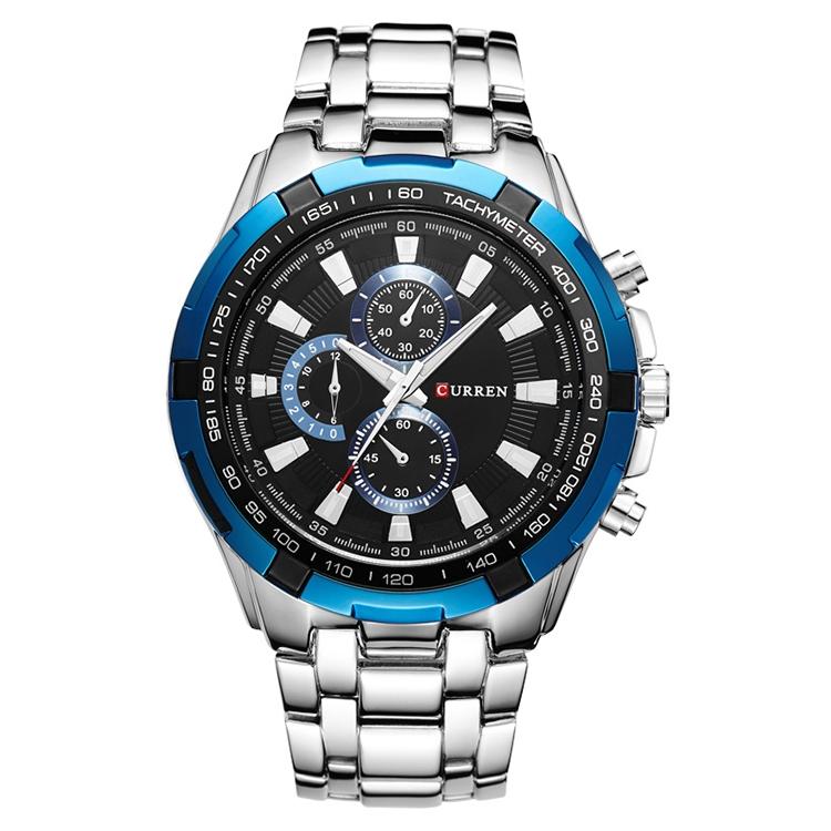 Stainless Steel Men Analog Sport Watch - 8023 - White Case Blue Face