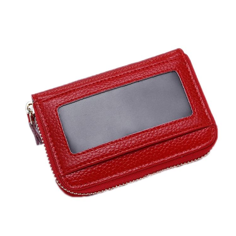 Multi Position Zipper Organ Card Holder Versatile Business Accessory - Rose Red
