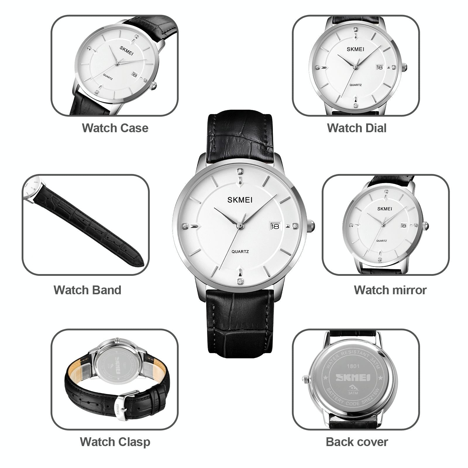 Men Casual Quartz Watch with Calendar - 1801 - Silver Steel Belt 4