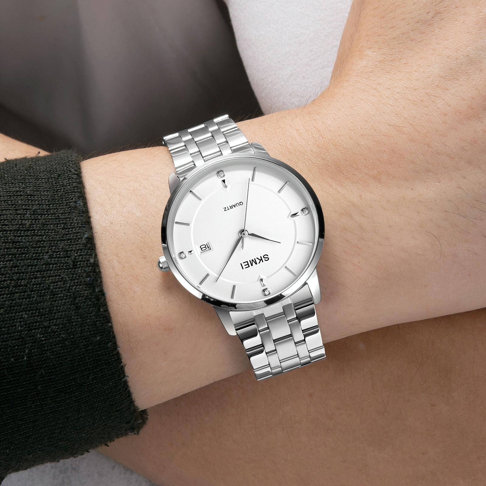 Men Casual Quartz Watch with Calendar - 1801 - Silver Steel Belt 6