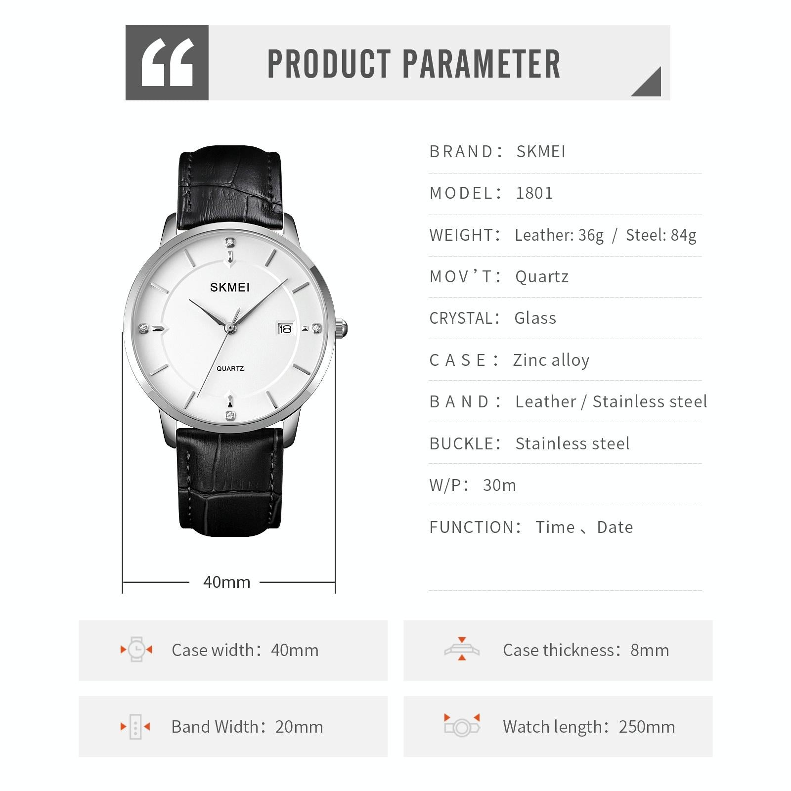 Men Casual Quartz Watch with Calendar - 1801 - Silver Steel Belt 8