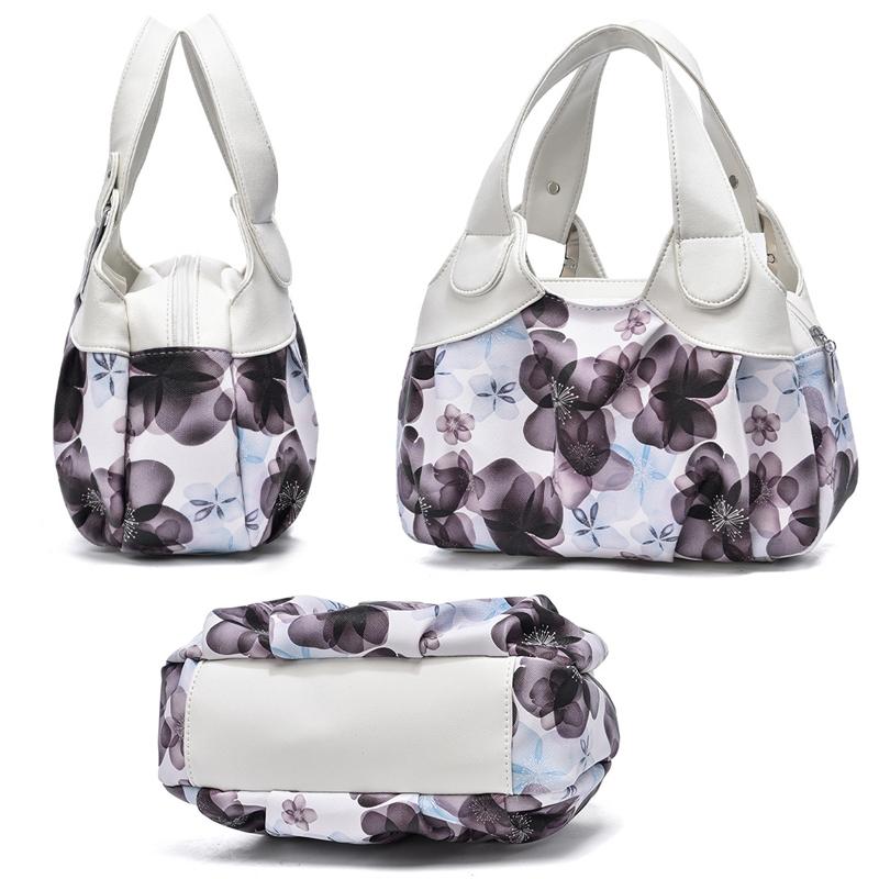 Soft Leather Women Handbag - Black Handle Purple Flower 5
