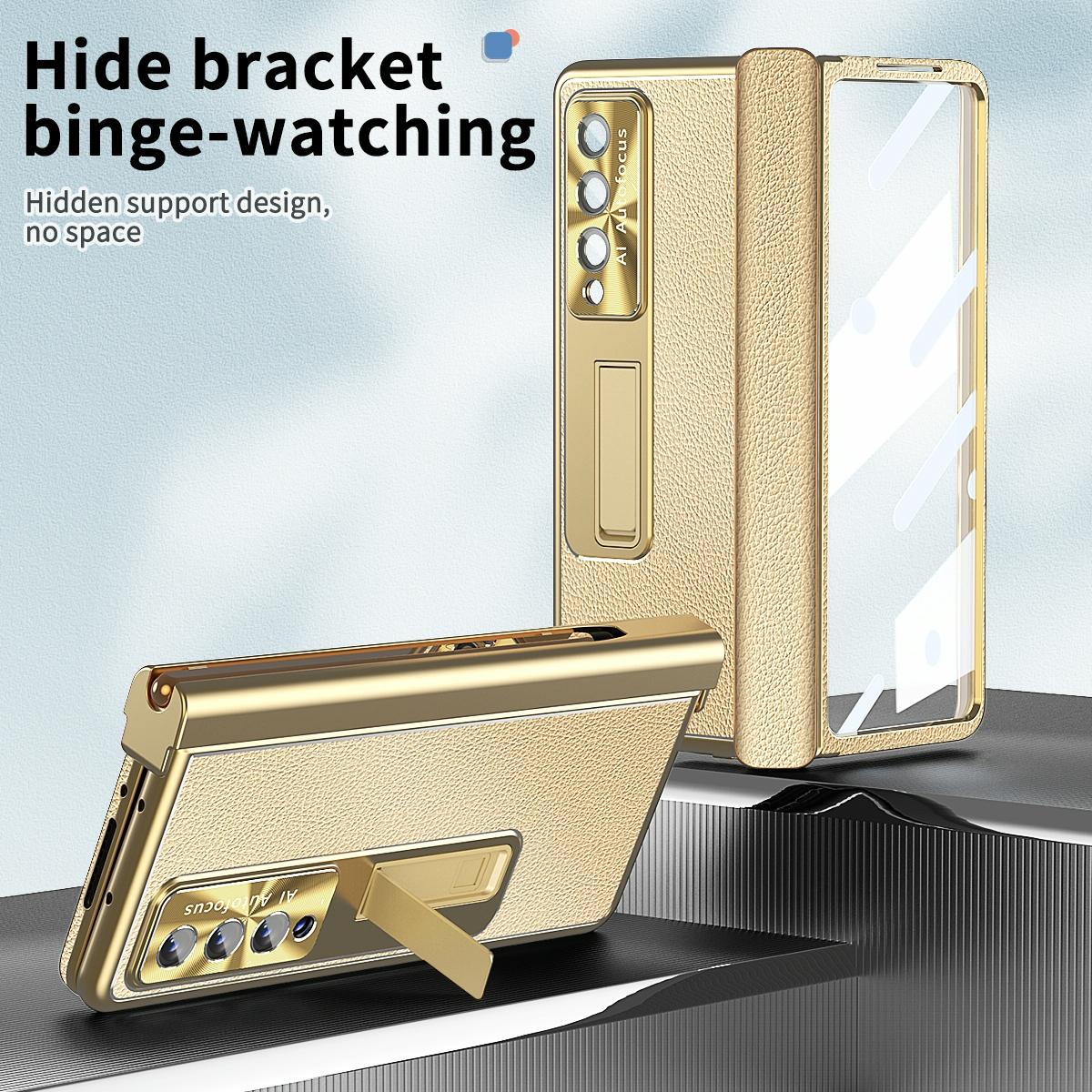 For Samsung Galaxy Z Fold4 5G Shockproof Magnetic Litchi Pattern Phone Case - Far Peak Blue 7