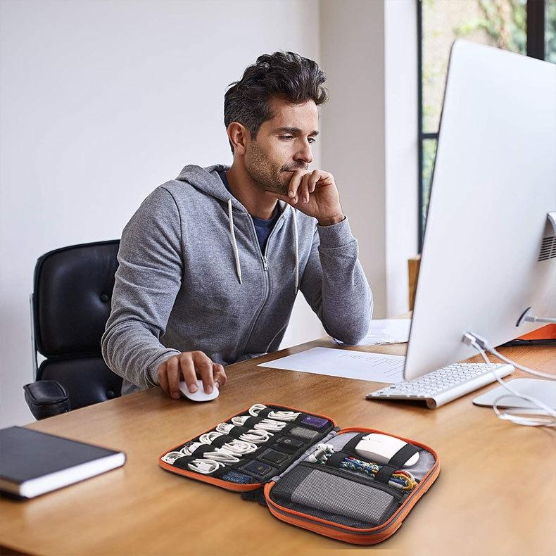 Portable Multi-functional Headphone Charger and Data Cable Storage Bag - 25 x 18 x 5cm - Grey 9