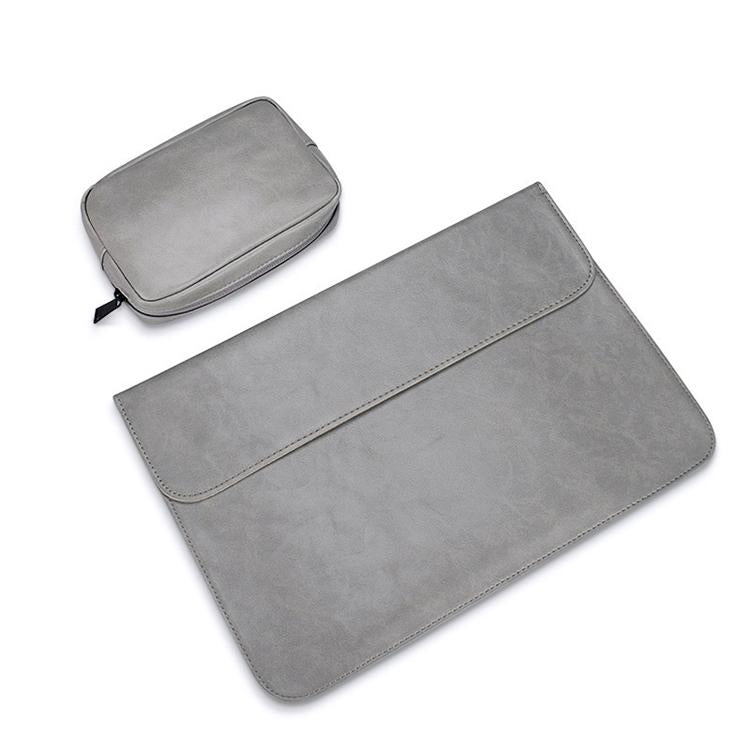 15.4 Inch Laptop Inner Bag with Small Bag - Horizontal Magnetic Buckle Pu Leather - Grey 12