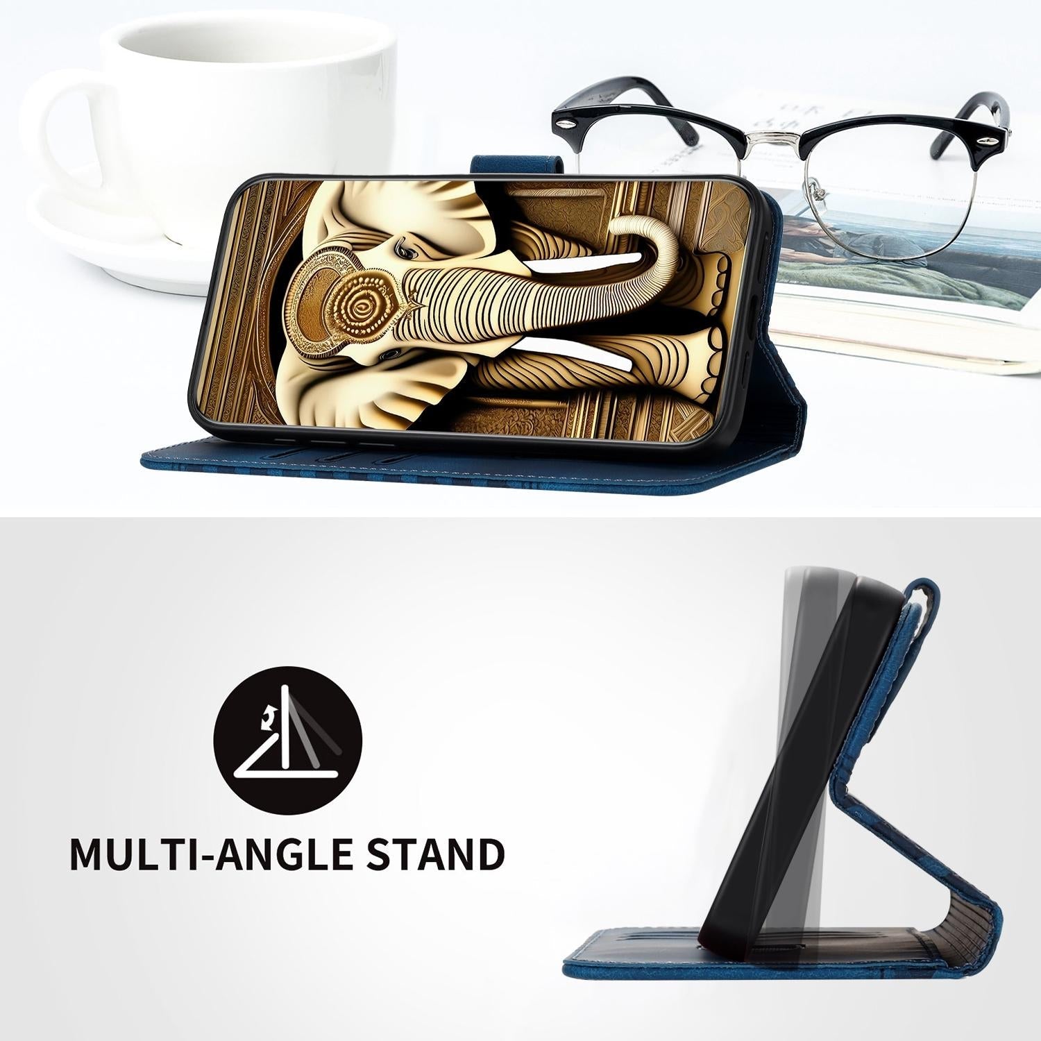 For Samsung Galaxy Z Fold4 5G Embossed Elephant Head Phone Case With Lanyard - Coffee 12