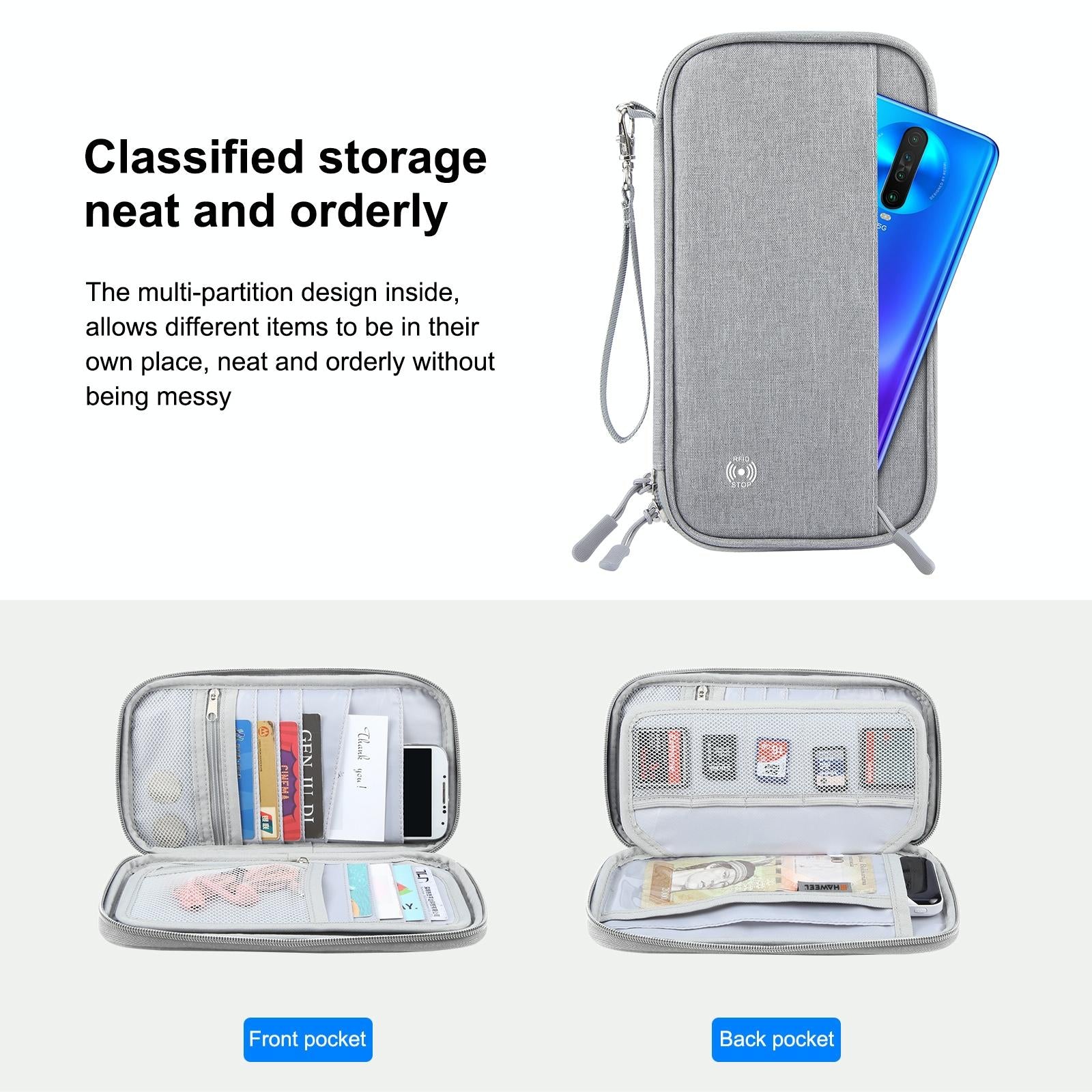 Clutch Bag For Passports Cards & Documents Grey 11