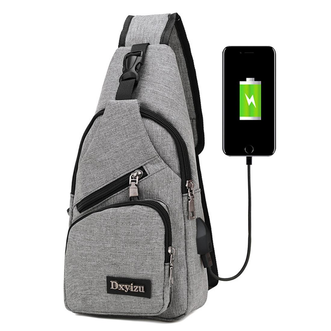 Multi Function Canvas Chest Bag With Usb Charging Outdoor Sports Shoulder Bag For Men / Women / Students - Grey 10