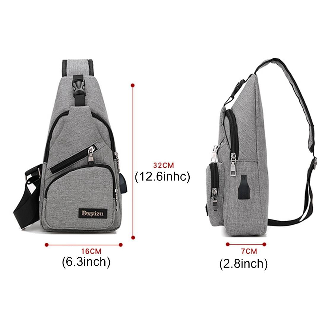 Multi Function Canvas Chest Bag With Usb Charging Outdoor Sports Shoulder Bag For Men / Women / Students - Grey 11