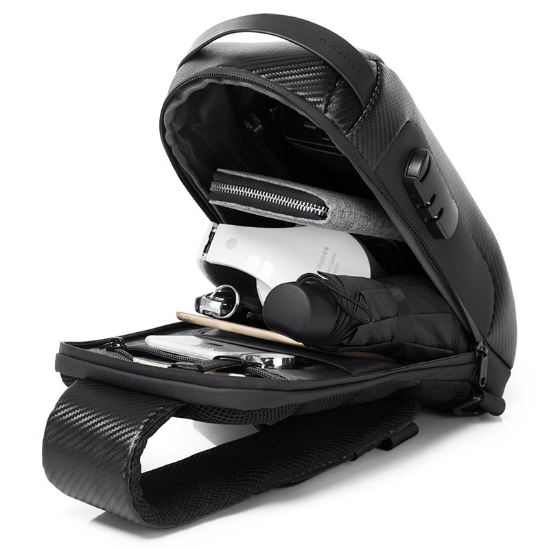 Carbon Fiber Anti Theft Waterproof Crossbody Chest Bag For Men & Women 34 X 18 X 10Cm - Grey 4