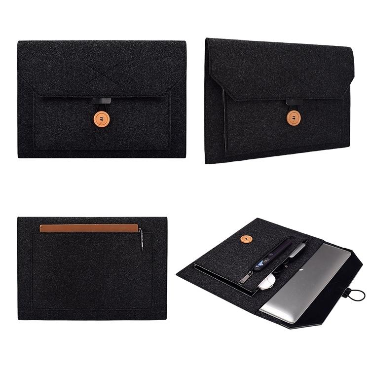 Versatile Felt Laptop Inner Bag with Button Closure - Grey 5
