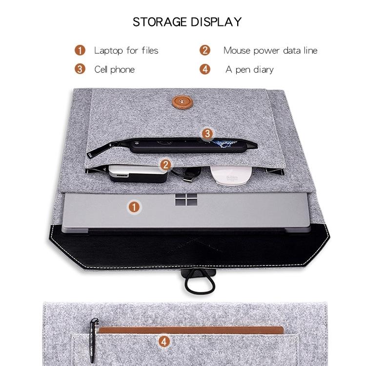 Versatile Felt Laptop Inner Bag with Button Closure - Grey 7