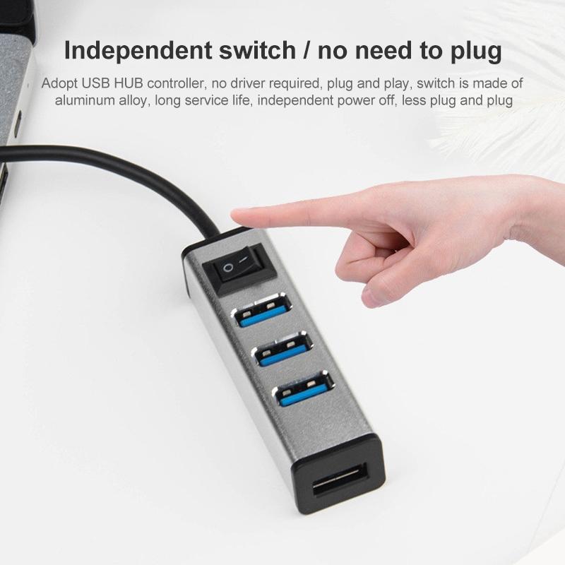 4-Port Aluminum Usb 3.0 Hub With Switch - Grey 5