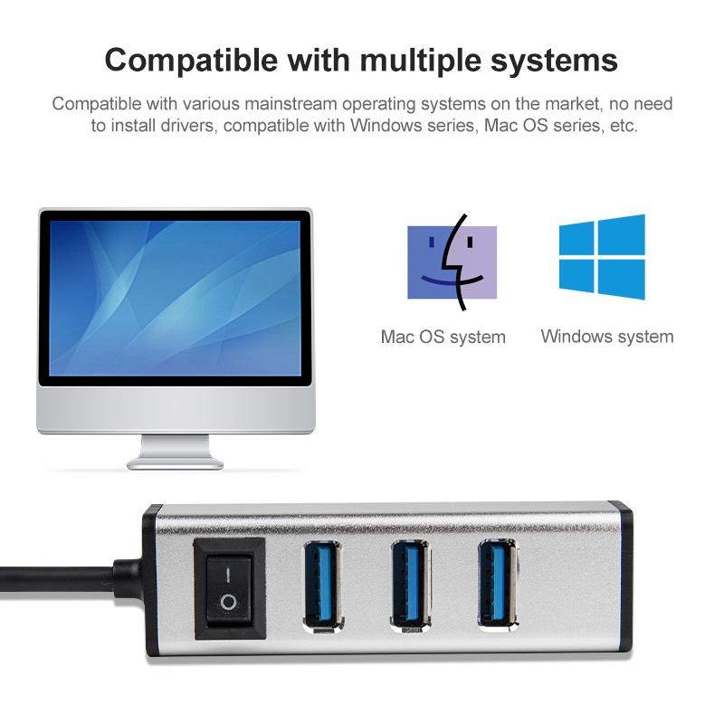 4-Port Aluminum Usb 3.0 Hub With Switch - Grey 6