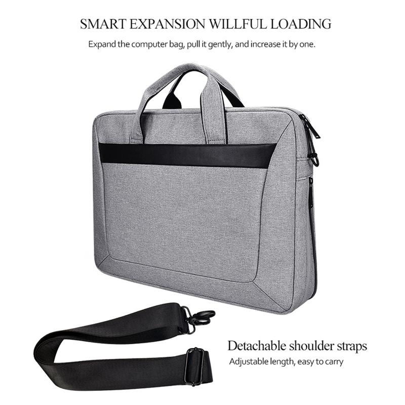 Expandable Laptop Bag - Waterproof Oxford Cloth Detachable Shoulder Strap - Grey 9
