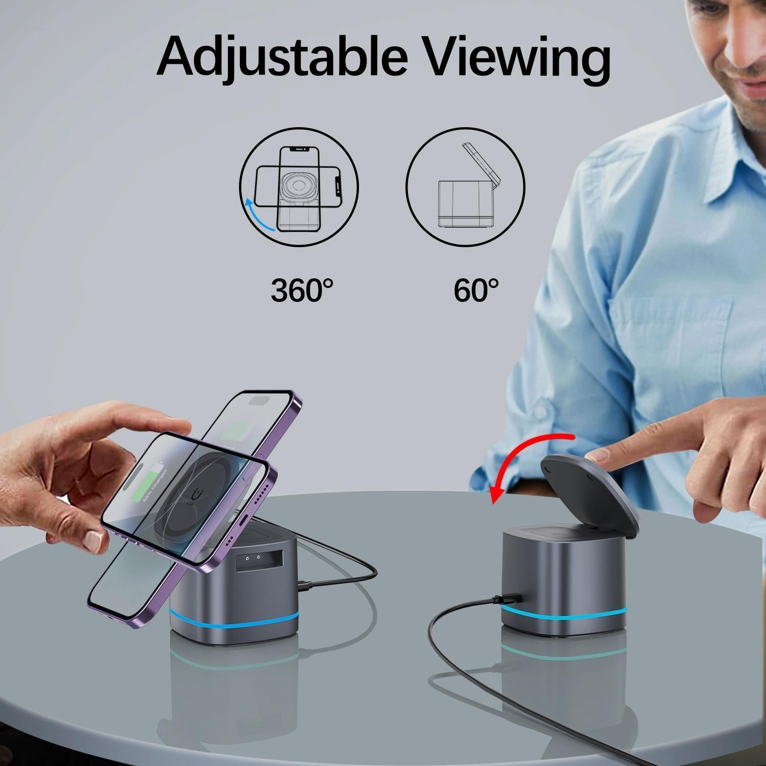 15W 3 In 1 Magnetic Wireless Charger - Grey 10