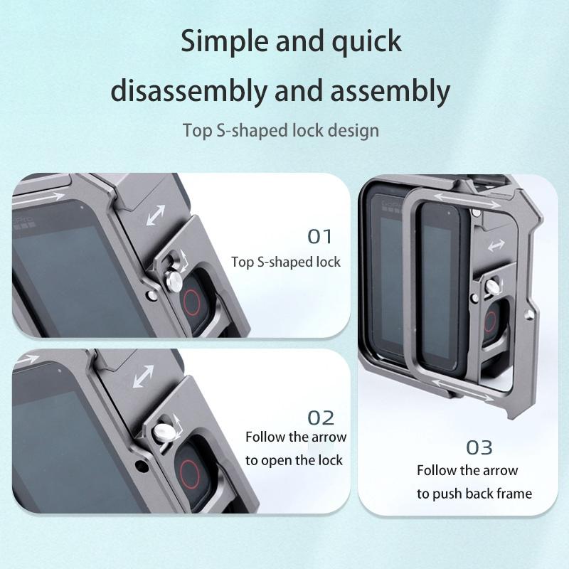 Metal Border Frame Mount for Gopro Hero10 / 9 with Dual Cold Shoes Base 7