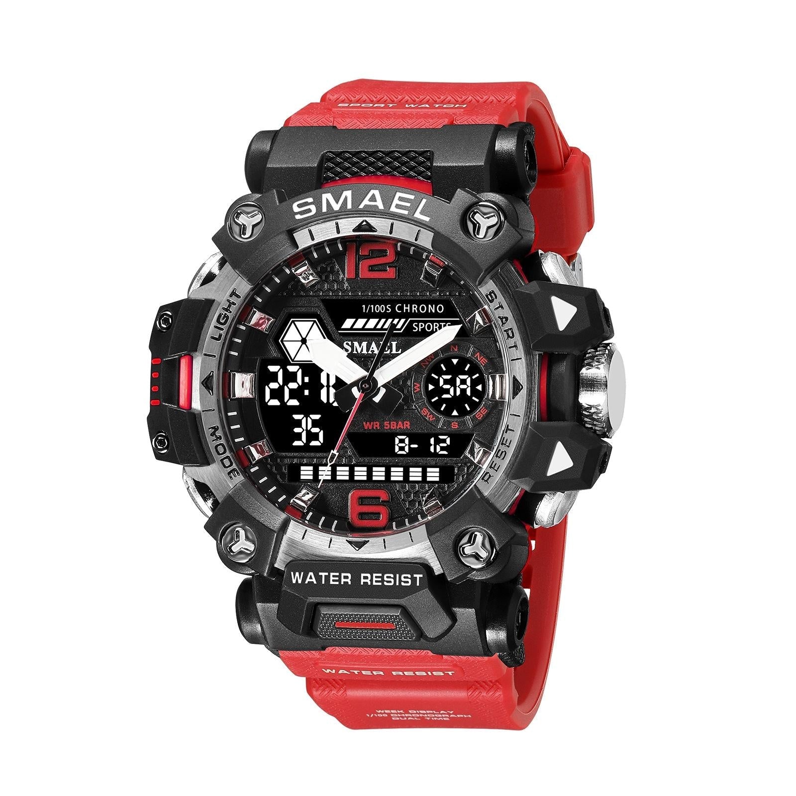 Waterproof Dual Display Outdoor Watch - Multifunctional Alloy for Men - Red