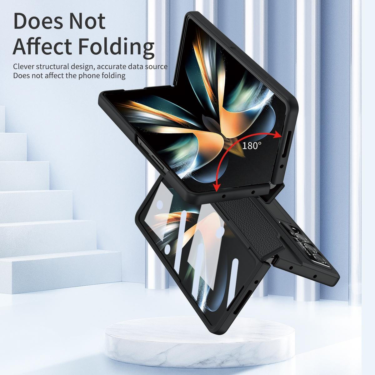 For Samsung Galaxy z Fold4 5G Full Coverage Phone Case with Hinge - Integrated Design - Gold + Blue 5