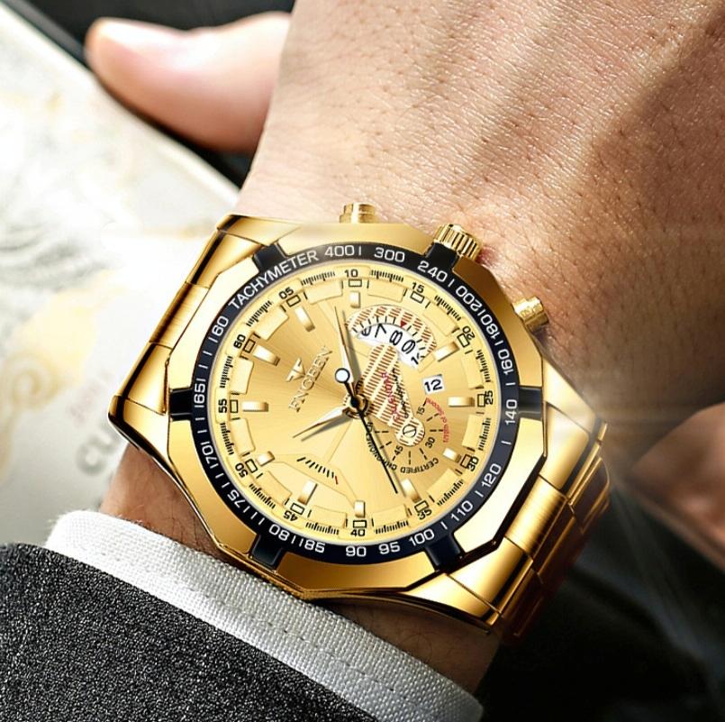 Waterproof Men Calendar Watch - Black Leather Black Steel Blue Surface 9