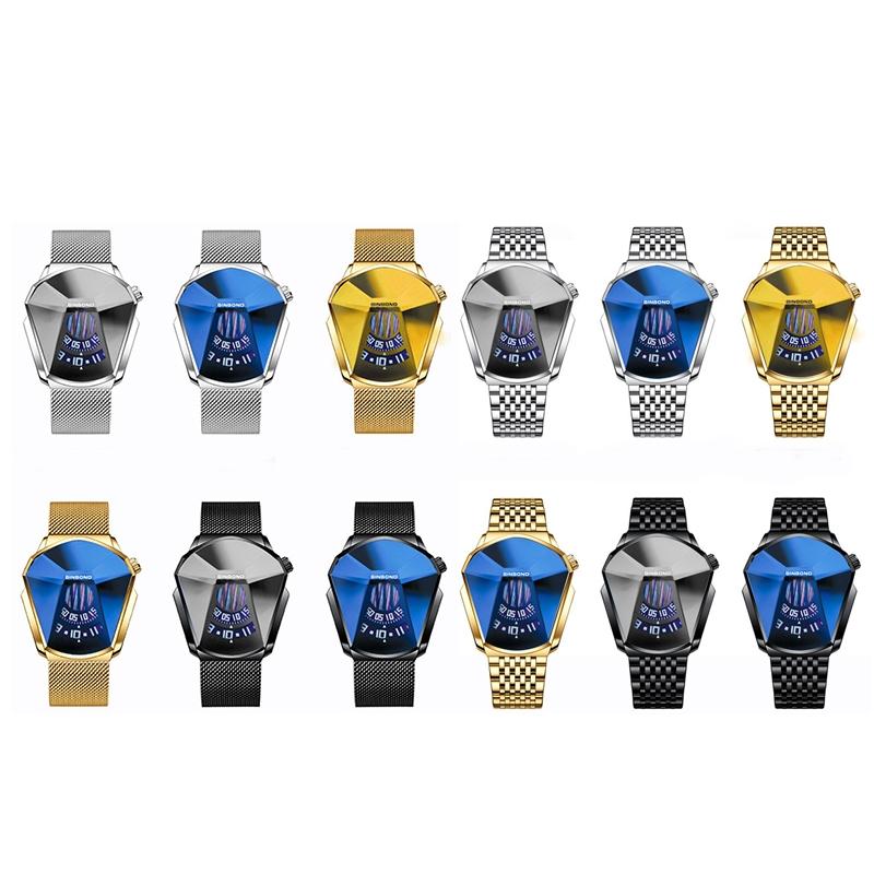 Men Diamond Dial Quartz Watch - Locomotive Concept - Gold Mash Full Gold Golden Surface 3