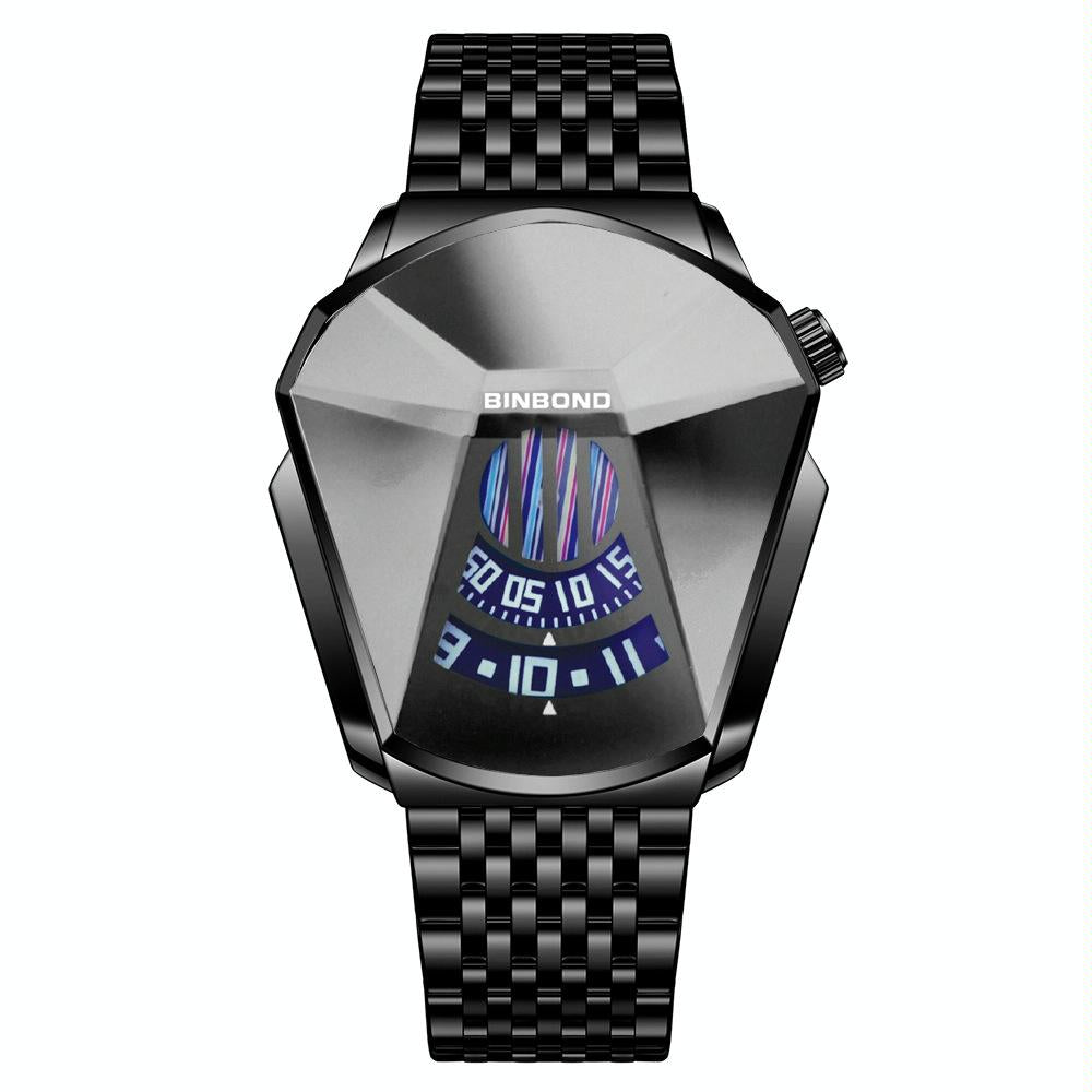 Men Diamond Dial Quartz Watch - Locomotive Concept - Gold Mash Full Gold Golden Surface 10