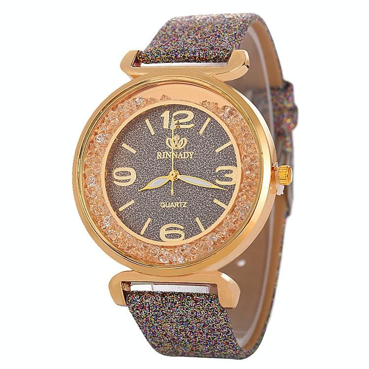 Gold Rhinestone Quartz Watch with Pu Leather Strap for Women - White 3