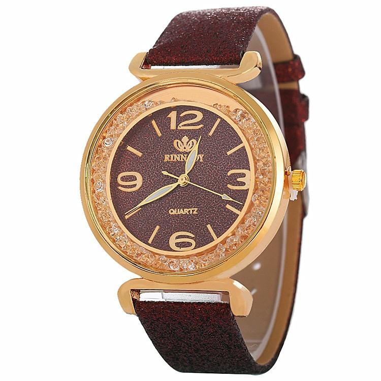 Gold Rhinestone Quartz Watch with Pu Leather Strap for Women - White 10