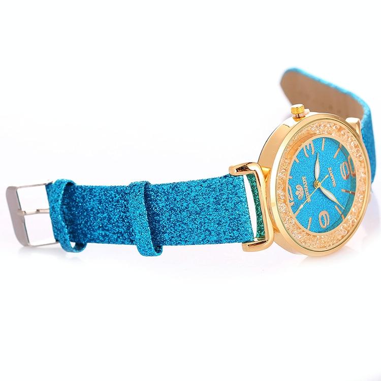 Gold Rhinestone Quartz Watch with Pu Leather Strap for Women - White 11