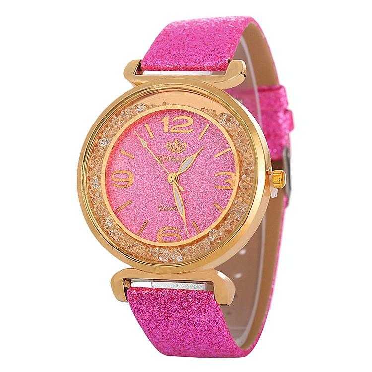 Gold Rhinestone Quartz Watch with Pu Leather Strap for Women - White 15