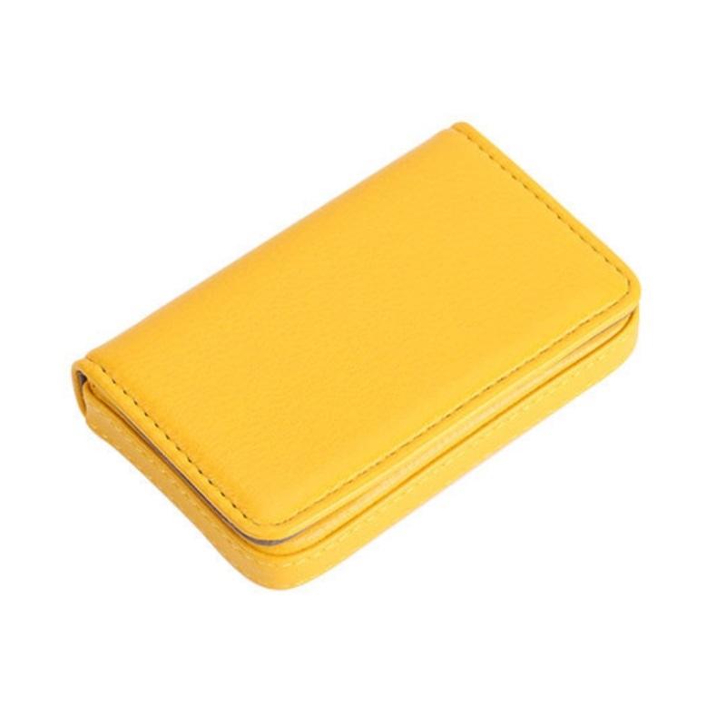 Stainless Steel Magnetic Business Card Holder Pu Leather Case - Orange 10