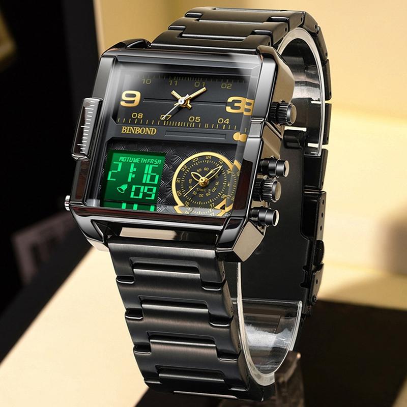 Waterproof Square Multifunctional Sports Quartz Watch - White Steel-White 4