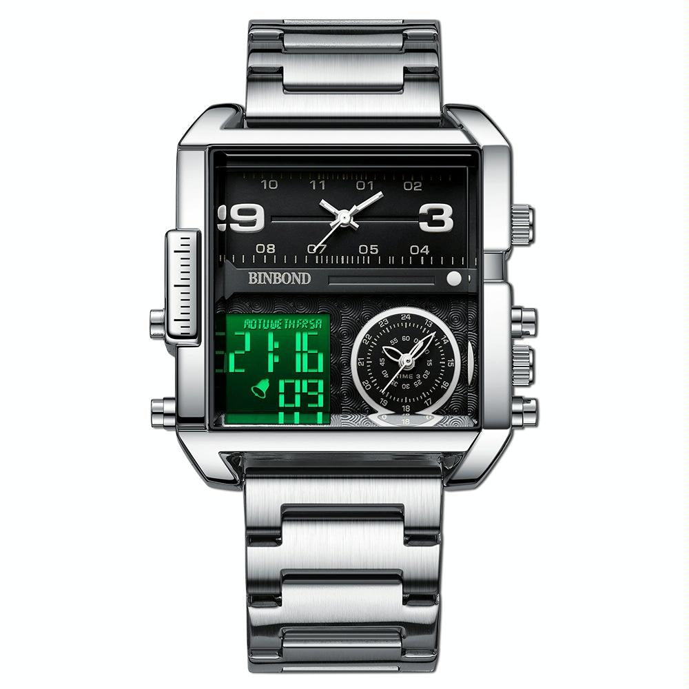 Waterproof Square Multifunctional Sports Quartz Watch - White Steel-White 11
