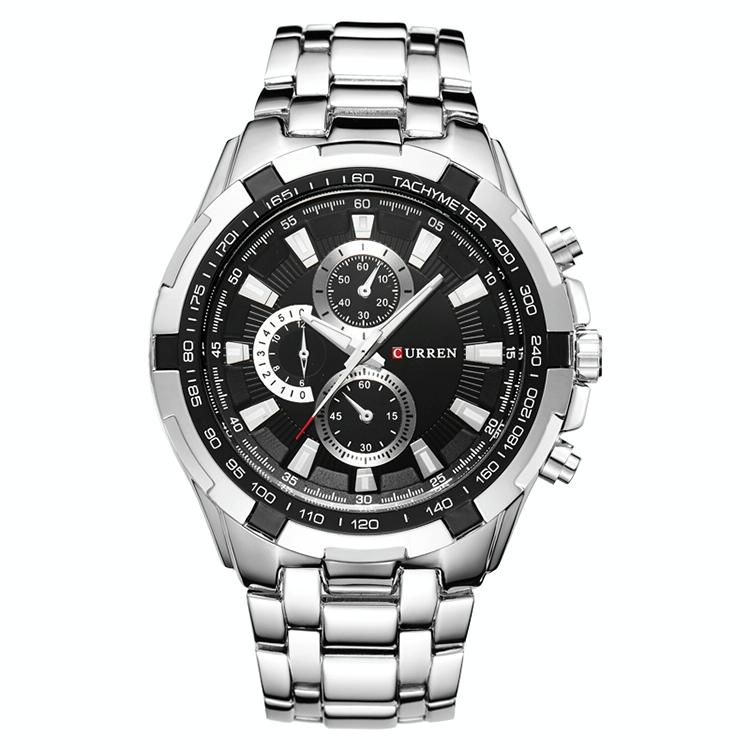 Stainless Steel Men Analog Sport Watch - 8023 - White Case Black Face